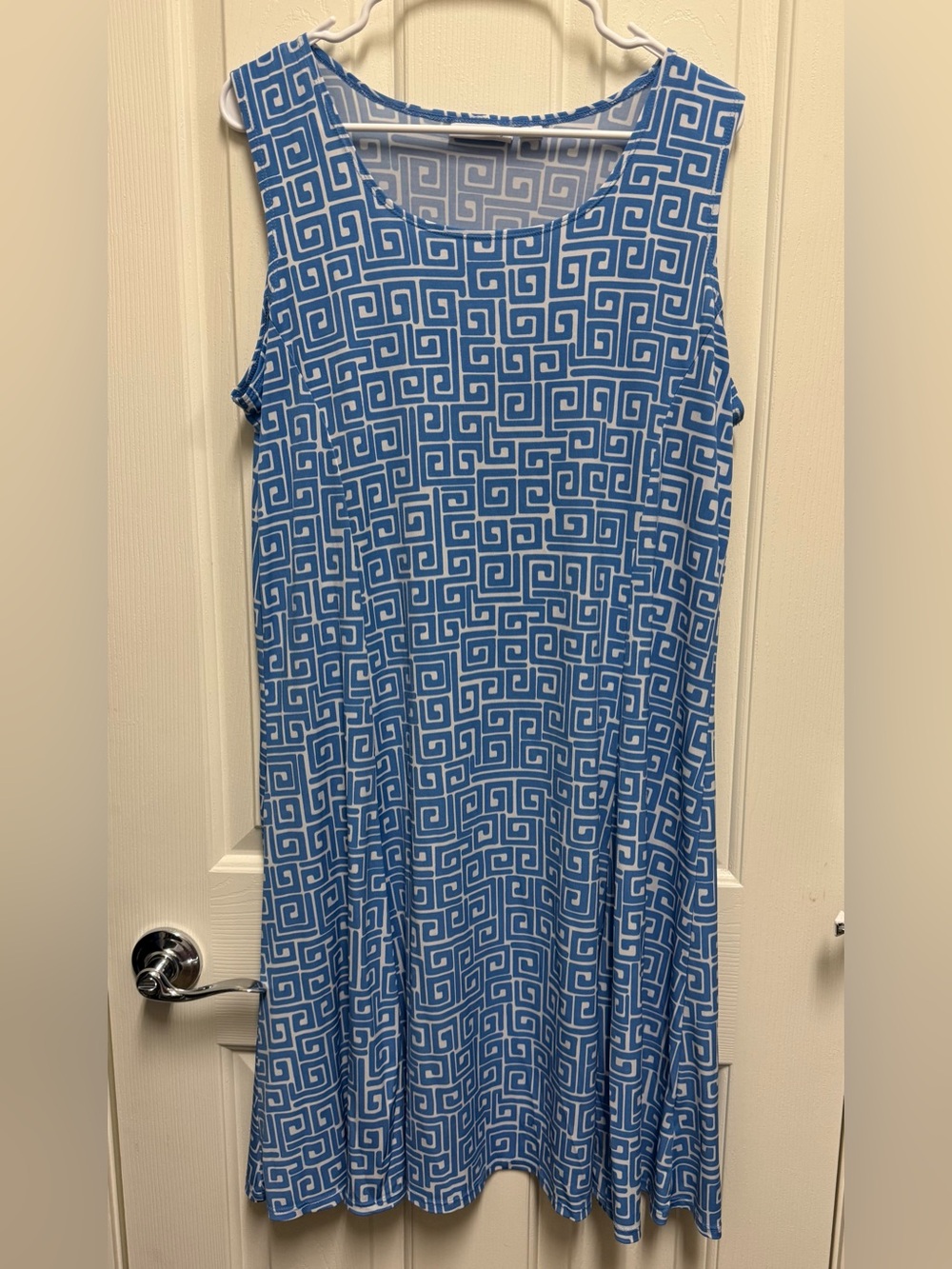 Susan Graver Blue & White Geometric Mini Dress Size Large